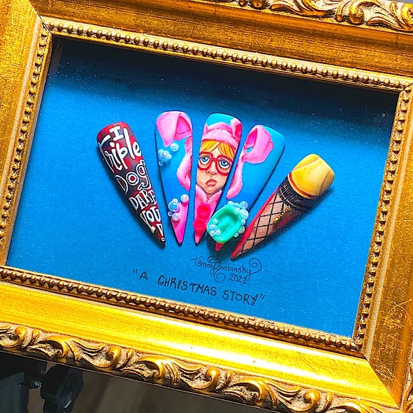 “A Christmas Story” Hand Crafted One-Of-A-Kind NailArt Displayed Original. - Picture 3 of 5
